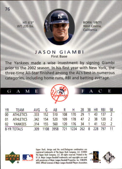 B1338- 2003 Upper Deck Game Face BB 1-217 +Inserts -You Pick- 15+ FREE US SHIP - Picture 109 of 171