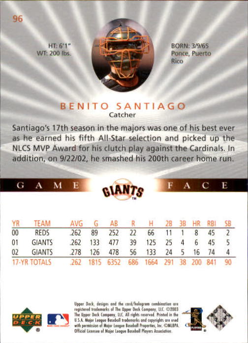 B1338- 2003 Upper Deck Game Face BB 1-217 +Inserts -You Pick- 15+ FREE US SHIP - Picture 137 of 171