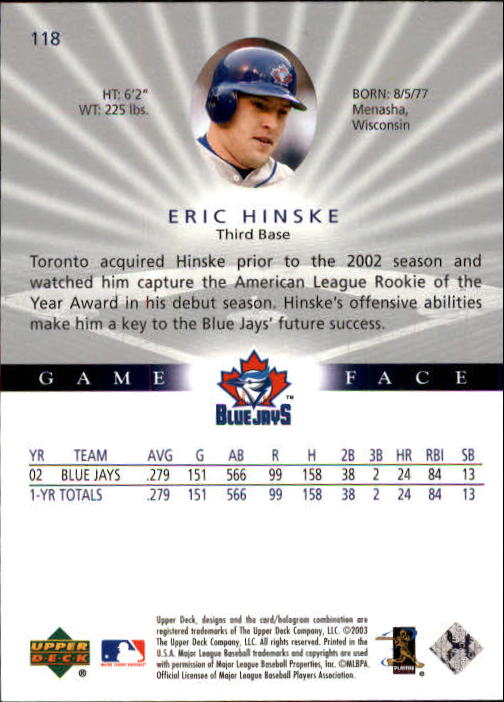 B1338- 2003 Upper Deck Game Face BB 1-217 +Inserts -You Pick- 15+ FREE US SHIP - Picture 163 of 171