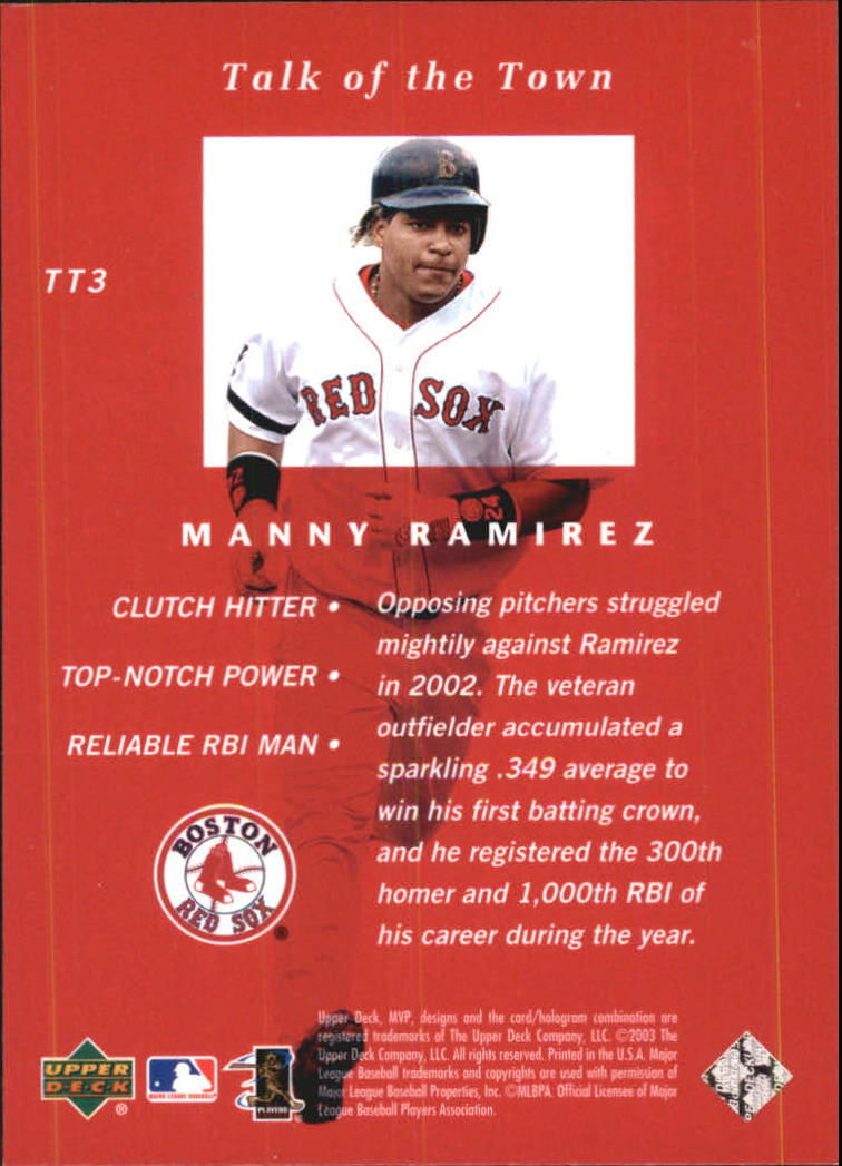 2003 Upper Deck MVP Talk of the Town #TT3 Manny Ramirez back image