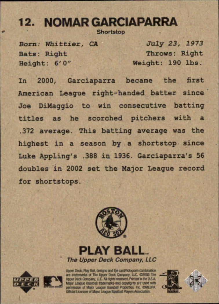 2003 Upper Deck Play Ball #12 Nomar Garciaparra back image