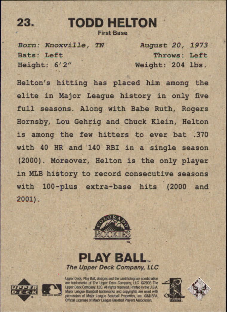 2003 Upper Deck Play Ball #23 Todd Helton back image
