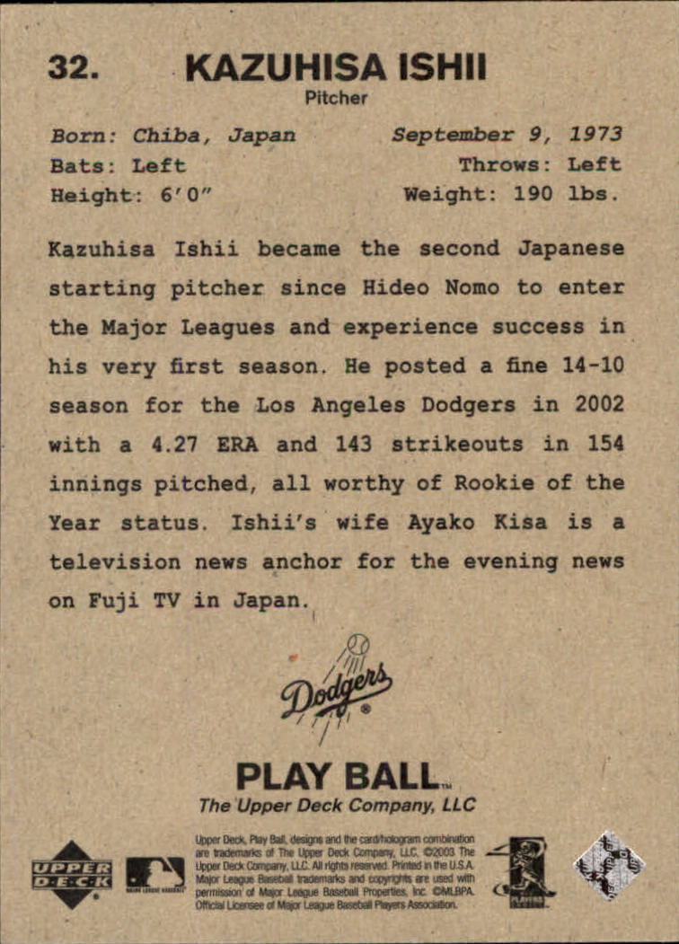 2003 Upper Deck Play Ball #32 Kazuhisa Ishii back image