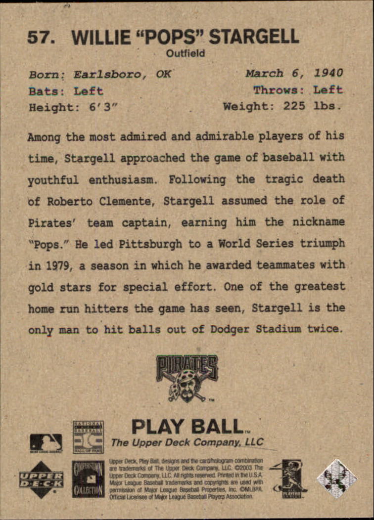 2003 Upper Deck Play Ball #57 Willie Stargell back image