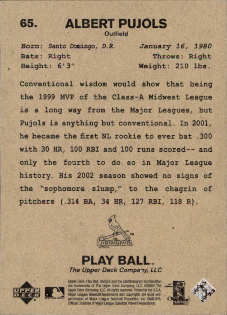 2003 Upper Deck Play Ball #65 Albert Pujols back image