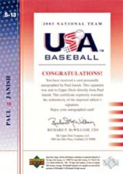 2003 USA Baseball National Team Signatures Red #13 Paul Janish back image