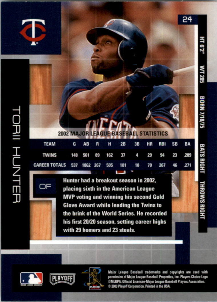 2003 Absolute Memorabilia #24 Torii Hunter back image