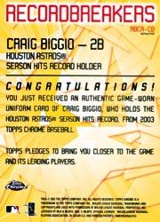 2003 Topps Chrome Record Breakers Relics #CB Craig Biggio Uni B1 back image