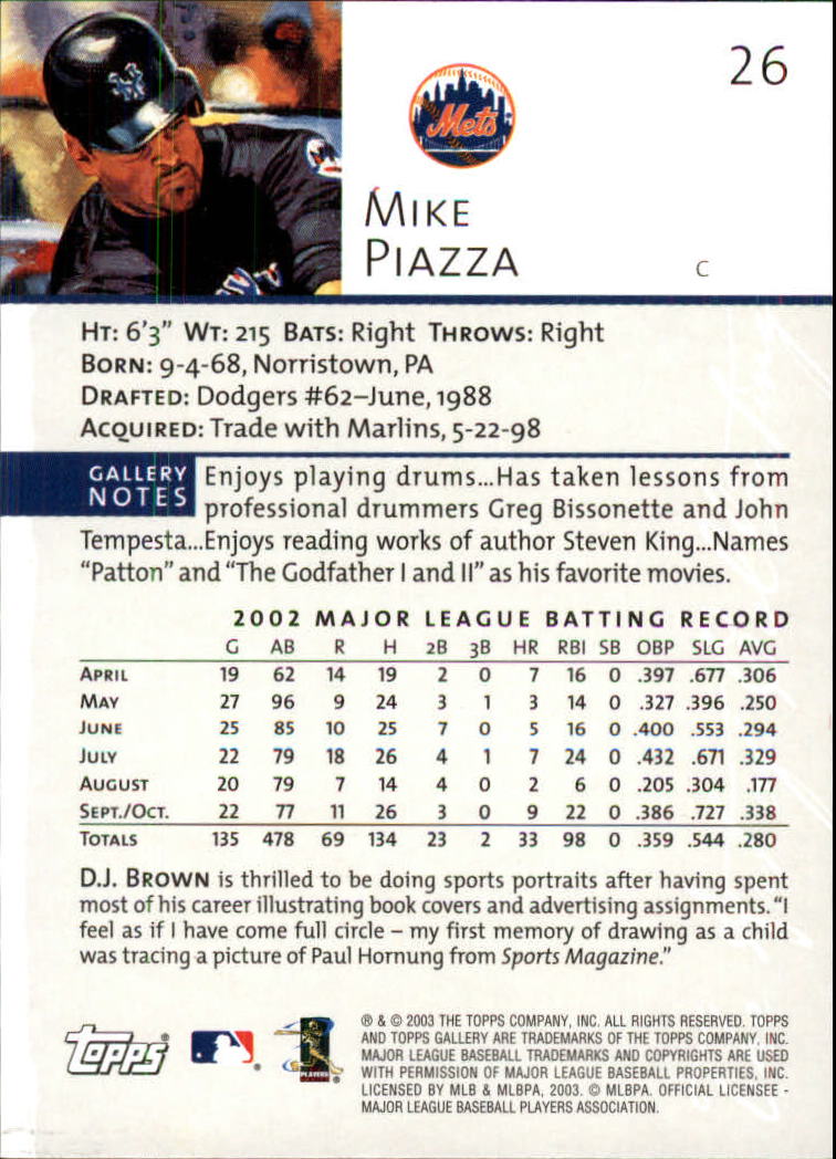 A9174- 2003 Topps Gallery Baseball Cards 1-200 -You Pick- 15+ FREE US SHIP - Picture 40 of 332