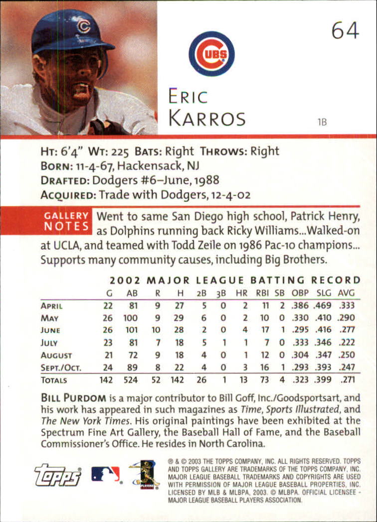 A9174- 2003 Topps Gallery Baseball Cards 1-200 -You Pick- 15+ FREE US SHIP - Picture 104 of 332