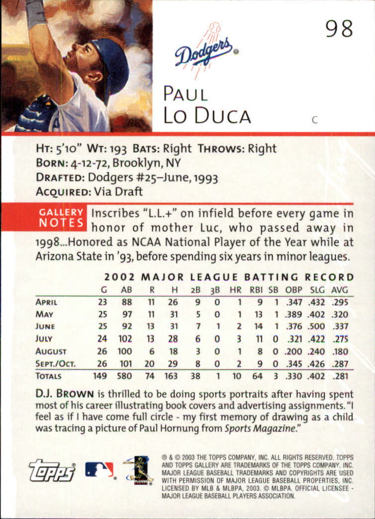 A9174- 2003 Topps Gallery Baseball Cards 1-200 -You Pick- 15+ FREE US SHIP - Picture 166 of 332