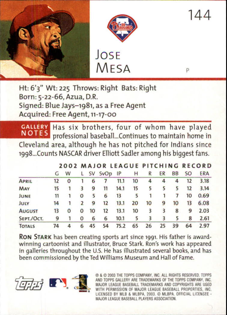 A9174- 2003 Topps Gallery Baseball Cards 1-200 -You Pick- 15+ FREE US SHIP - Picture 250 of 332