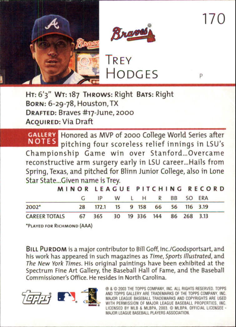 2003 Topps Gallery #170 Trey Hodges PROS back image