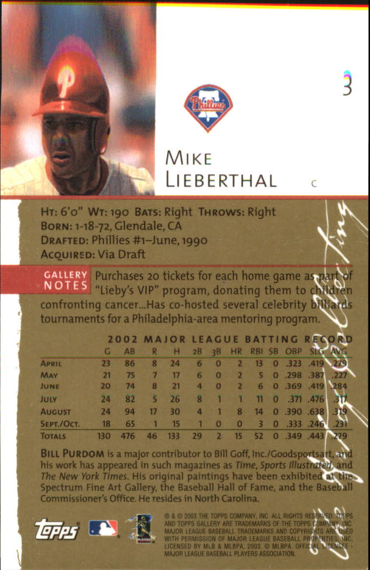 2003 Topps Gallery Artist's Proofs #3 Mike Lieberthal back image