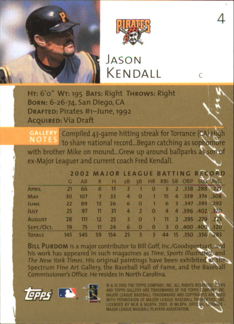 2003 Topps Gallery Artist's Proofs #4 Jason Kendall back image