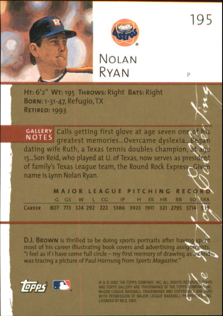 2003 Topps Gallery Artist's Proofs #195 Nolan Ryan RET back image