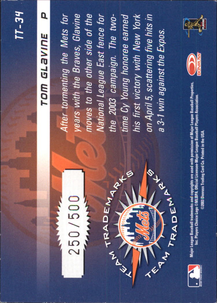 2003 Donruss Signature Team Trademarks #34 Tom Glavine back image