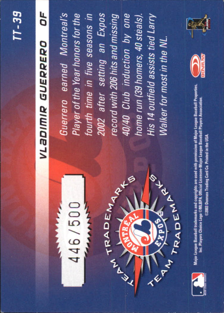 2003 Donruss Signature Team Trademarks #39 Vladimir Guerrero back image