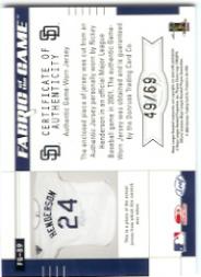 2003 Leaf Certified Materials Fabric of the Game #89DY R.Henderson Padres DY/69 back image