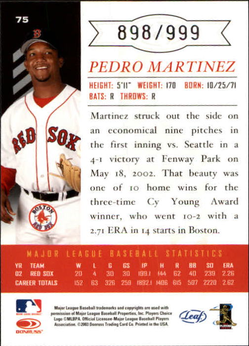 2003 Leaf Limited #75 P.Martinez Sox H back image