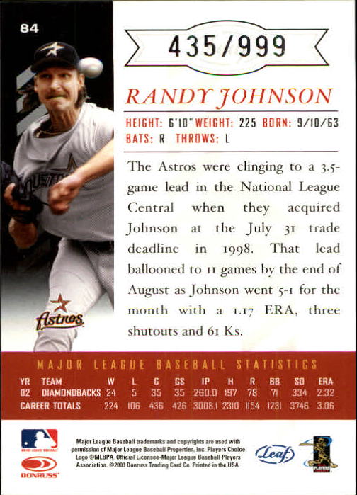 2003 Leaf Limited #84 R.Johnson Astros back image
