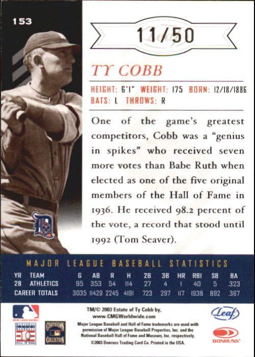 2003 Leaf Limited Gold Spotlight #153 Ty Cobb back image