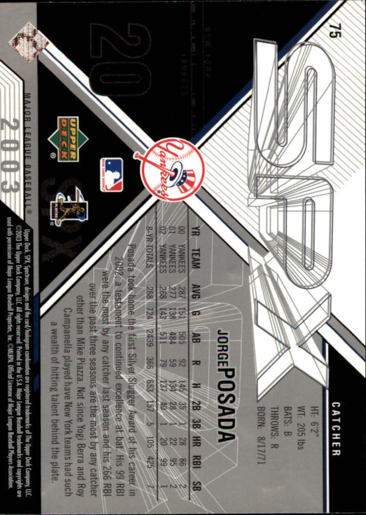 2003 SPx #75 Jorge Posada back image