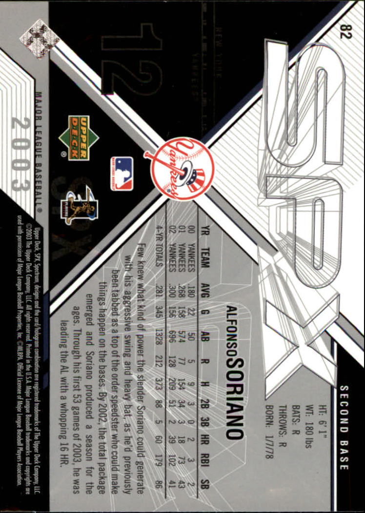 2003 SPx #82 Alfonso Soriano SP back image
