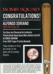 2003 Topps Pristine Bomb Squad Relics #AS Alfonso Soriano Uni A back image