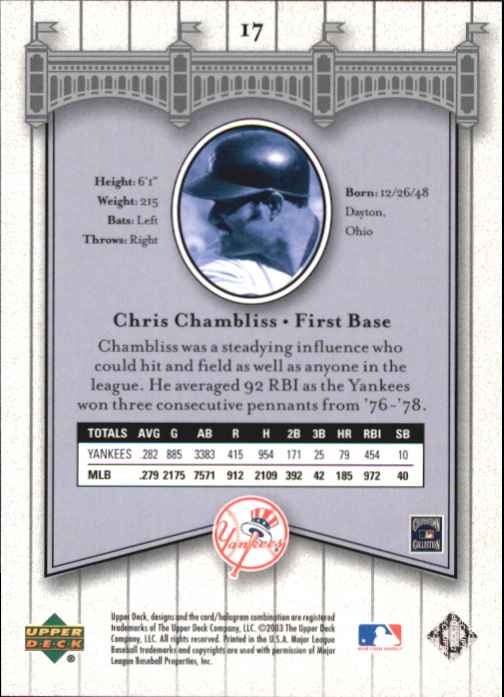 2003 Upper Deck Yankees Signature #17 Chris Chambliss back image