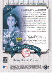 2003 Upper Deck Yankees Signature Pride of New York Autographs #BS Bobby Shantz back image