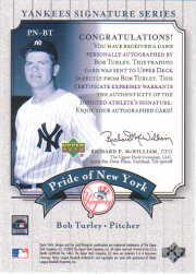 2003 Upper Deck Yankees Signature Pride of New York Autographs #BT Bob Turley back image
