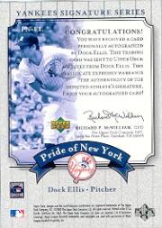 2003 Upper Deck Yankees Signature Pride of New York Autographs #EL Dock Ellis back image