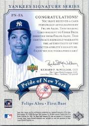 2003 Upper Deck Yankees Signature Pride of New York Autographs #FA Felipe Alou back image
