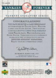 2003 Upper Deck Yankees Signature Yankees Forever Autographs #ALB Felipe Alou/Hector Lopez/Hank Bauer back image