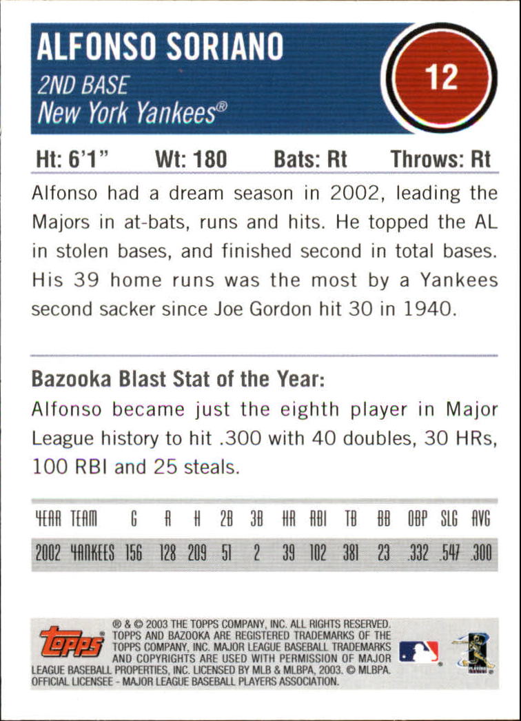 2003 Bazooka #12 Alfonso Soriano back image