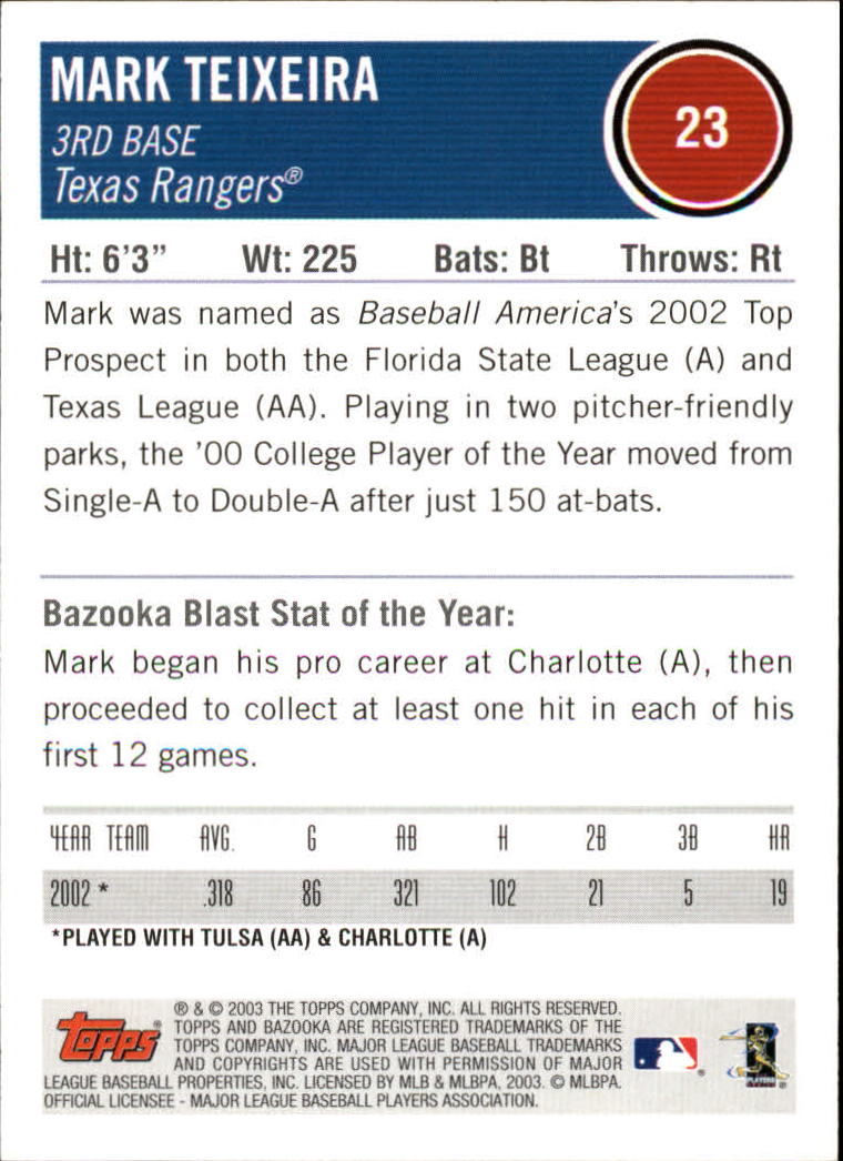 2003 Bazooka #23 Mark Teixeira back image