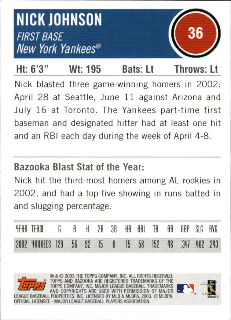 2003 Bazooka #36 Nick Johnson back image