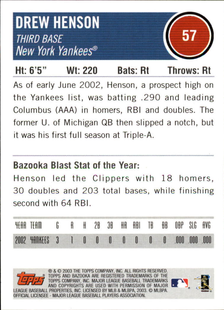 2003 Bazooka #57 Drew Henson back image