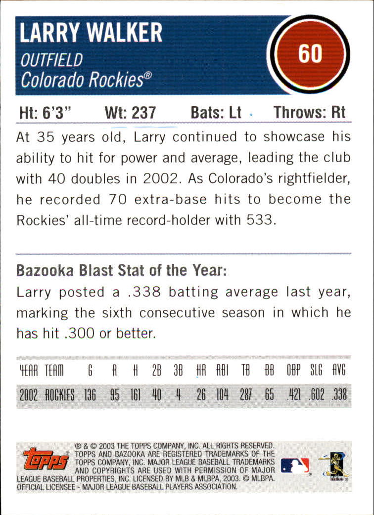 2003 Bazooka #60 Larry Walker back image