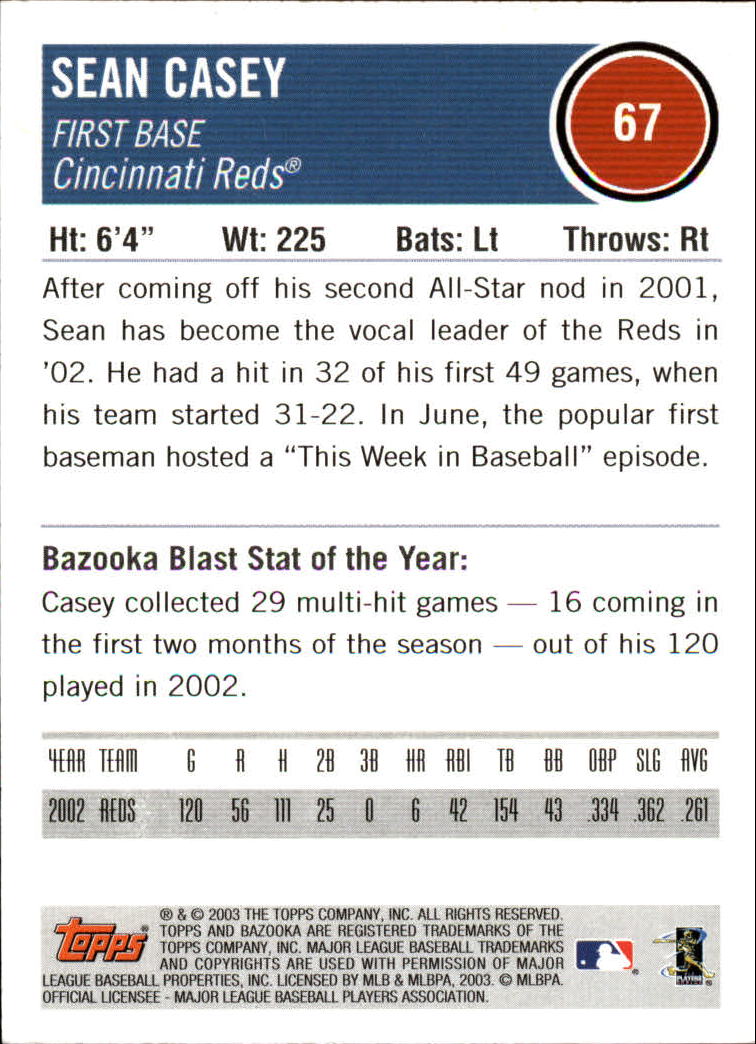 2003 Bazooka #67 Sean Casey back image