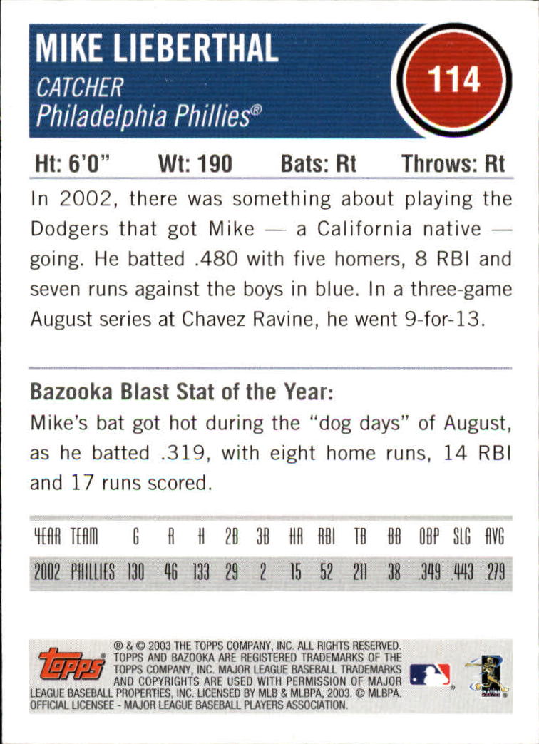 2003 Bazooka #114 Mike Lieberthal back image