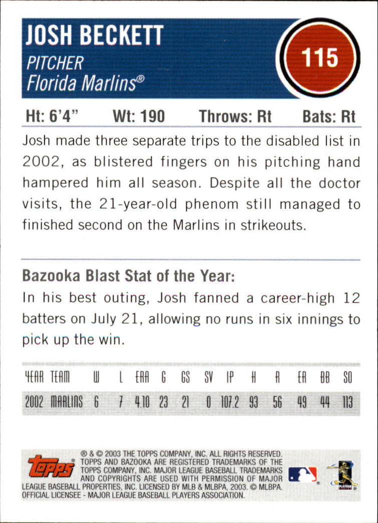 2003 Bazooka #115 Josh Beckett back image