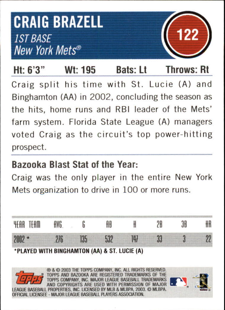 2003 Bazooka #122 Craig Brazell RC back image