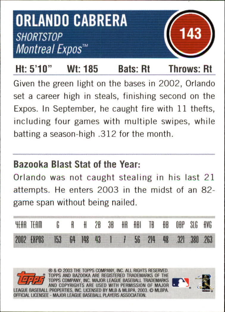 2003 Bazooka #143 Orlando Cabrera back image