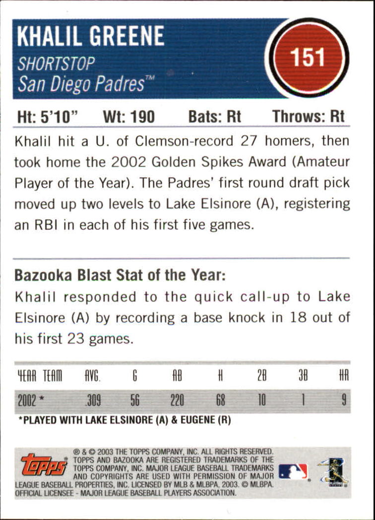 2003 Bazooka #151 Khalil Greene back image
