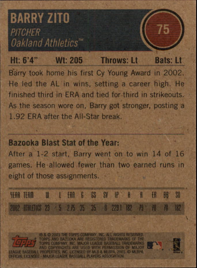 2003 Bazooka Minis #75 Barry Zito back image