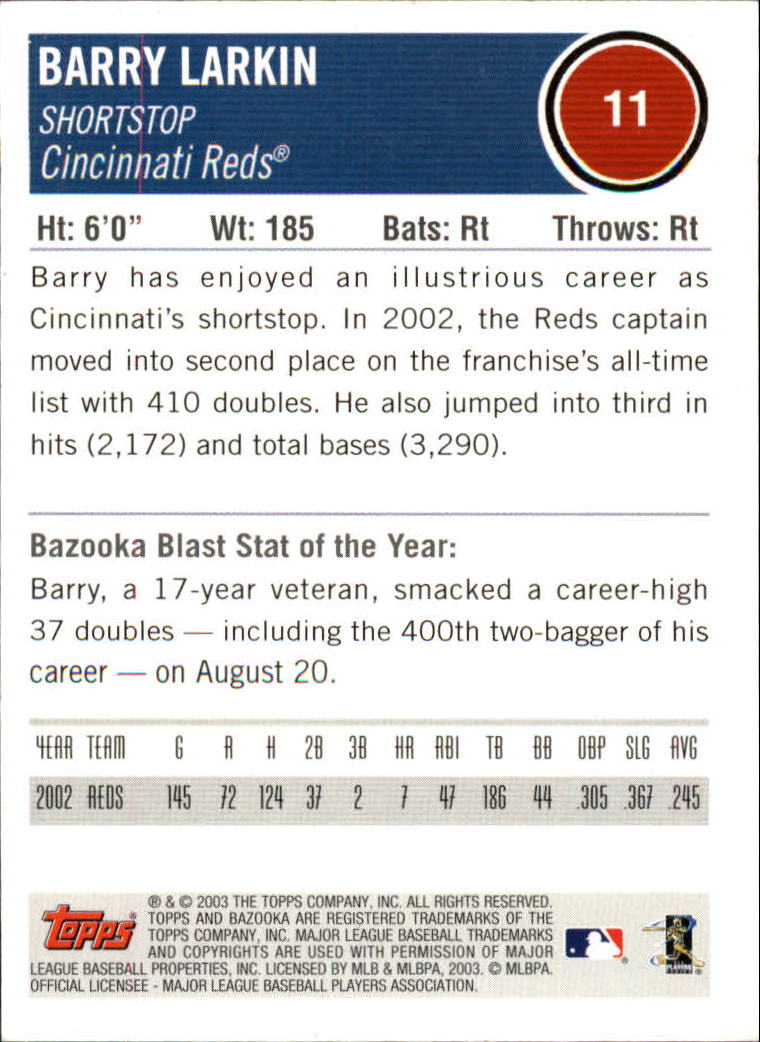2003 Bazooka Silver #11 Barry Larkin back image