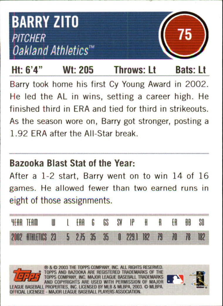 2003 Bazooka Silver #75 Barry Zito back image