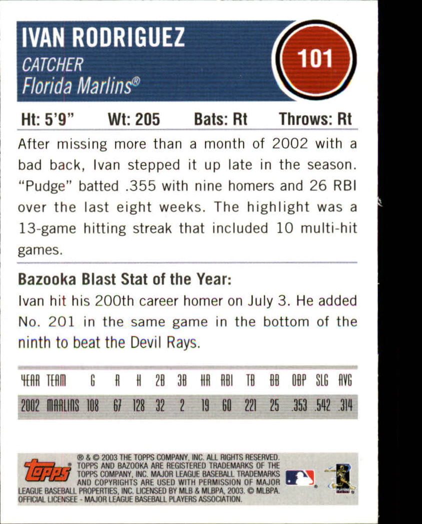 2003 Bazooka Silver #101 Ivan Rodriguez back image